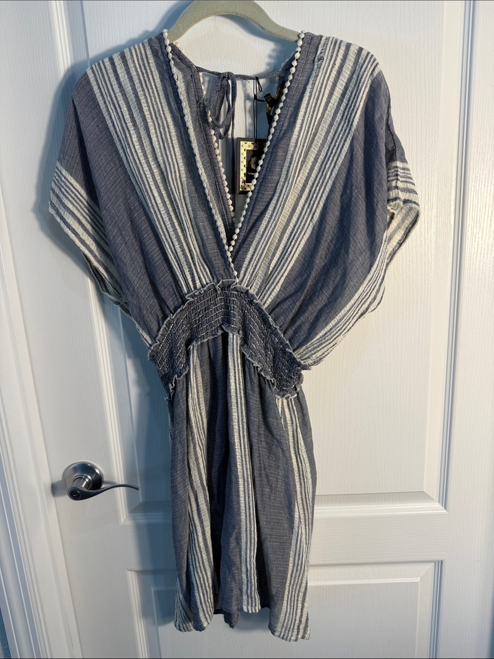 Striped Blue and White Boho Bathing Suit Cover Up Size L NWT